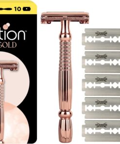 Wilkinson Sword Intuition Rose Gold – Maquinilla de Afeitar de Seguridad para Mujer, Mango Metálico sin Plástico, Apertura de Mariposa, Incluye 10 Hojas de Repuesto, Afeitado Suave y Preciso