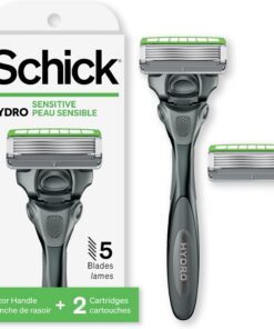 Schick Hydro 5 Sense - Maquinilla de afeitar de piel sensible con tecnología de absorción de golpes para hombres, 1 mango con 2 recambios
