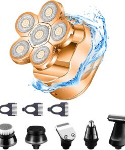 Oro,Kit de afeitadora eléctrica de hombre multifuncional Kit sin cable Impermeable Pelo Clipper Piel y recortador de barba con limpieza facial Cepillo LED Pantalla USB Carga