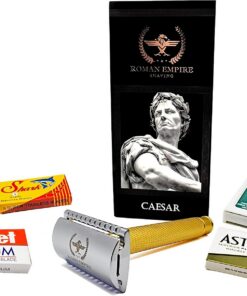 Roman Empire Shaving - Maquinilla de afeitar de doble filo Caesar Gold de Roman Empire Shaving | Afeitadora clásica | 20 cuchillas (Astra-Derby-Shark-Treet)