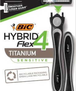 BIC Flex 4 Hybrid - Maquinilla de afeitar desechable de 4 cuchillas para hombre, 2 asas y 20 cartuchos, afeitado suave y apurado