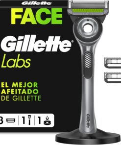 GilletteLabs Con Barra Exfoliante, Afeitadora Para Hombre De Gillette, 1 Mango, 3 Recambios De Cuchillas, Con Soporte Magnético Premium