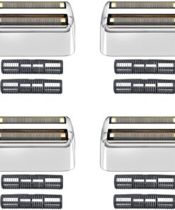 Paquete de 4 láminas de repuesto y cortadores de afeitadora compatibles con BaBylissPRO Double FXFS2 de repuesto de lámina de metal (plateado-4 piezas) | Cabezales de afeitadora de metal, plateado, paquete de 4