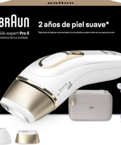 Braun Depiladora Luz Pulsada Silk·expert Pro 5, PL5157, Blanca/Dorada | Alternativa a Depiladora Laser, IPL, con Funda, Cabezal de Precisión Y Maquinilla Venus, Eliminación del Vello en Casa