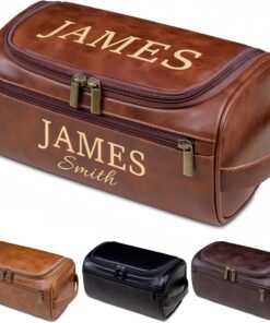 Neceser de cuero personalizado para hombres, kit de afeitado monogramado, bolsa de viaje impermeable de para novio, marido, papá