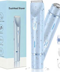 Recortadora de bikini para mujer, afeitadora de bikini de doble cabeza 2 en 1 y afeitadora corporal, IPX7 inalámbrica e impermeable, uso en húmedo y seco, depilación indolora, hoja de cerámica
