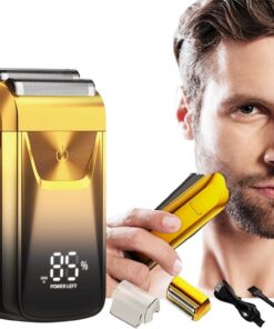 Afeitadora eléctrica de aluminio para hombres, afeitadora y recortadora de peluquería para hombre, 2 en 1, maquinilla de afeitar profesional inalámbrica USB recargable para hombres, pantalla LCD
