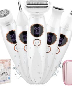 Recortadora de bikini 5 en 1 para mujer, IPX7, impermeable, inalámbrica, reemplazable, púbico, cejas, maquinillas de afeitar eléctricas faciales, recortadora de pelo de nariz y afeitadora corporal sin