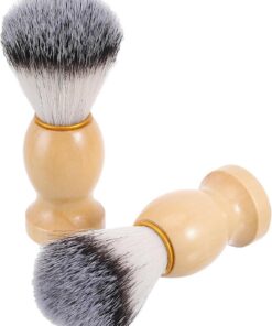 Ciieeo Cepillo de Espuma de Nylon para Bigote Cerdas Sintéticas Plateadas y Mango de Madera, 2 Piezas para Afeitado Rápido y Cuidado Después del Afeitado