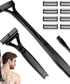 Afeitadora de espalda para hombres y mujeres (bricolaje), recortadora de vello corporal con mango ergonómico plegable extra largo, afeitado en seco y tecnología de maquinilla de afeitar de