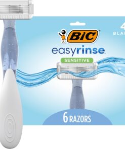 BIC EasyRinse Sensitive - Maquinillas de afeitar desechables para mujer, clínicamente probadas para pieles sensibles, con 4 cuchillas, 6 unidades