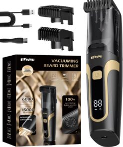 ENSSU Recortadora de barba para hombre, aspiradora automática, maquinilla de afeitar eléctrica recargable para hombres con 2 peines, esfera de longitud ajustable de 1 a 20 mm, recortadora de bigote