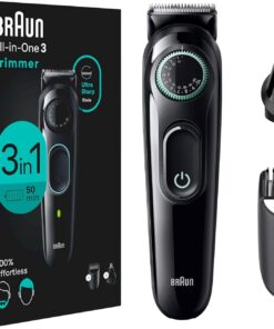 Braun Kit de estilo todo en uno Serie 3 3430, recortadora 3 en 1 para hombres con recortadora de barba, recortadora de orejas y nariz, cortadora de pelo, cuchilla ultra afilada, 20 ajustes de