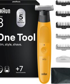 Braun Series XT3 Afeitadora Eléctrica Todo En Uno, XT3205, Amarillo | 7 Accesorios de Styling, Cortapelos Hombre Resistente al Agua, Recargable, Lámina Afilada Flex 4D, Recorta & Afeita