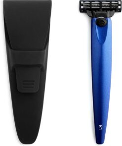 Bolin Webb Maquinilla de afeitar en azul océano y estuche de viaje. Equipado con cartucho de hoja Gillette Mach3. Maquinillas de afeitar de lujo para hombre, estilo R1 de regalo.