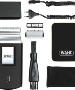 Wahl Afeitadora de viaje: afeitadora eléctrica inalámbrica y recargable para hombre, ideal para viajar, para cortar el pelo y la barba, compacta y portátil, Plata