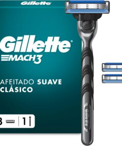 Gillette Mach3 Base Maquinilla De Afeitar Para Hombre, 1 Mango De Maquinilla De Afeitar Gillette, 3 Recambios, Con Banda De Gel Lubricante Para Un Deslizamiento Suave Y NUEVO Revestimiento