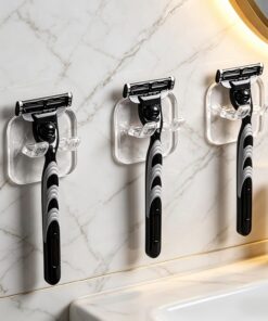 3 soportes multifuncionales para maquinilla de afeitar de pared, fáciles de instalar, sin perforaciones, transparente