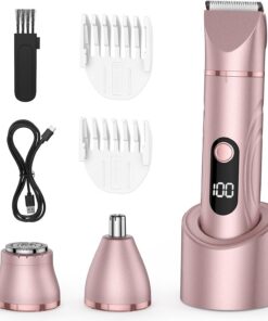 Afeitadoras para mujer 3 en 1, recortadora de bikini y afeitadora sin dolor con depilación facial y recortadora de vello de nariz para cara, piernas, axilas, vello púbico BT10