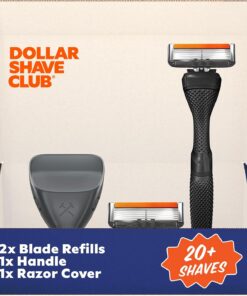Dollar Shave Club The Guest Pass - Juego de afeitado | 2 cartuchos de recambio extra cerrados, 1 mango (negro), 1 funda para maquinilla de afeitar