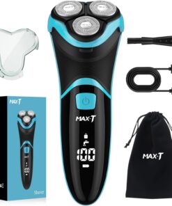 MAX-T Electric Shaver for Men, Cordless Electric Razor with Travel Case, Wet & Dry Use Men's Electric Shaver with Pop-Up Trimmer, 3D Rechargeable IPX7 Waterproof Rotary Shaver Best Gift for Dad/Lover