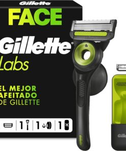 GilletteLabs Maquinilla de Afeitar Neon Night Edition con 2 Recambios | 1 Mango de Metal con Barra Exfoliante Integrada, 2 Cuchillas de Afeitar con Banda Lubricante, 1 Soporte Magnético