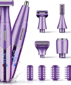 Qreeyx Maquinilla de afeitar eléctrica 6 en 1 para mujer, afeitadora corporal inalámbrica recargable por USB, removedor de vello húmedo y seco, indoloro para cara, axilas, bikini y áreas privadas