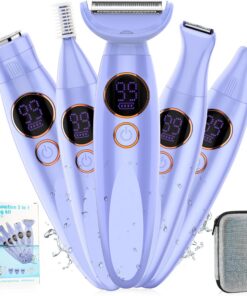 Recortadora de bikini 5 en 1 para mujer, IPX7, impermeable, inalámbrica, reemplazable, púbico, cejas, maquinillas de afeitar eléctricas faciales, recortadora de pelo de nariz y afeitadora corporal sin