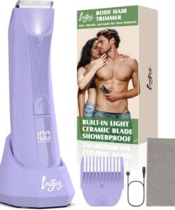 INVJOY Recortadora de bikini para mujer, recortadora de vello púbico para mujer, maquinilla de afeitar eléctrica para mujer con luz, hoja de cerámica reemplazable, sin níquel, sin corte, sin