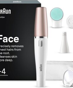 Braun Depiladora Facial Mujer FaceSpa con 4 Accesorios, 851V, Blanco/Bronce | Set de Belleza 2 en 1, Rasuradora Facial con Cepillo de Limpieza, Resistente al Agua, Elimina El Vello Y Limpia La Piel