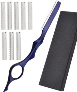 Maquinilla de afeitar de peluquería profesional de acero inoxidable con corte de pluma (azul)