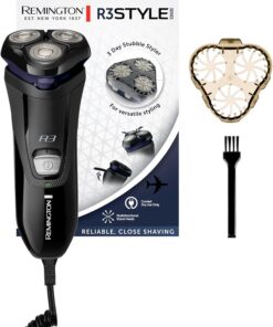 Remington Afeitadora Rotativa Style Series con Accesorio para Barba de Pocos Días - Máquina de Afeitar con Cable, Cabezal Pivotante, Cortapatillas, Indicador LED Encendido - R3002