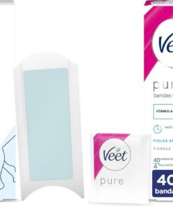 Veet Pure Bandas de Cera Fría Depilatoria para Depilación de Piernas y Cuerpo, Fórmula de Cera Hipoalergénica para Pieles Sensibles, 40 Tiras, 40, 40 unidad, 1 (Paquete de 2)