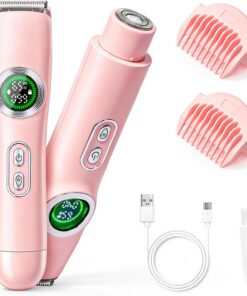 Newthinking Recortadora de bikini para mujer, maquinilla de afeitar eléctrica 2 en 1, afeitadora de bikini íntima, afeitadora de doble cabeza con luz LED para cuerpo, vello púbico, axilas, IPX6