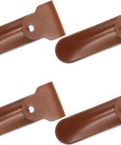 GANAZONO Funda Protectora para Maquinilla de Afeitar Manual, Estuche de Viaje de Pu Marrón Grande, 4 Piezas para Hombres, Cubierta de Seguridad para Afeitado y Accesorios de Higiene