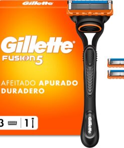 Gillette Fusion5 Maquinilla De Afeitar Para Hombre con 3 Recambios | 1 Mango + 3 Cuchillas de Afeitar con 5 Hojas Y Banda de Gel Lubricante para Un Afeitado Apurado Duradero