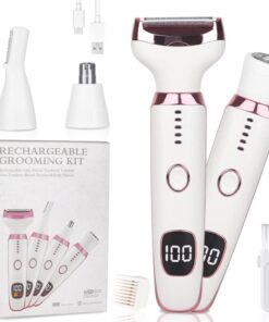 Maquinilla de afeitar eléctrica para mujeres y hombres con pantalla LED, maquinilla de afeitar corporal húmeda y seca y removedor de vello facial, kit de depilación recargable para nariz, cara