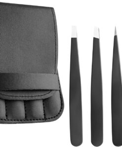 Juego de pinzas para cejas de 4 piezas con funda de cuero, pinzas profesionales de acero inoxidable para vello encarnado, depilación facial, puntas planas de precisión, angulares