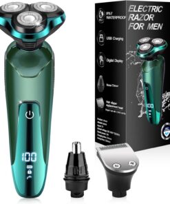 Maquinilla de afeitar eléctrica para hombres, afeitadoras eléctricas para rostros de hombres, hoja desmontable giratoria 3D para afeitarse con recortadora de nariz, cepillo de limpieza facial
