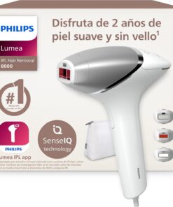 Philips Lumea serie 8000, dispositivo de depilación IPL, alternativa al láser, SenseIQ, 3 accesorios para cuerpo, cara y zonas de precisión, BRI946/00