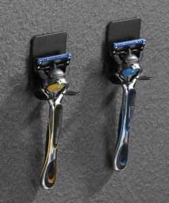 2 soportes para afeitadora de acero inoxidable a prueba de óxido, gancho impermeable para colgar maquinilla de afeitar con accesorios de baño, ganchos de almacenamiento resistentes, color negro