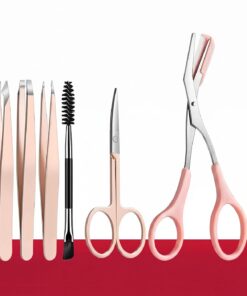 Kit de cejas 8 en 1 con pinzas, pinzas para cabello facial, tijeras recortadoras de cejas, maquinilla de afeitar, cepillo con bolsa de viaje, herramientas de belleza diarias para depilar el cabello