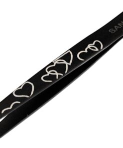 Pinzas para depilación de cejas de calidad de salón de belleza, punta inclinada, corazones negros con cubierta de punta de seguridad