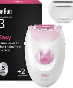 Braun Silk·épil 3 Depiladora Eléctrica Mujer, 3-032, Rosa | Depiladora Corporal con Cable, Incluye Peine Recortador, Depilación Suave Duradera, Eliminación Fácil del Vello en Casa