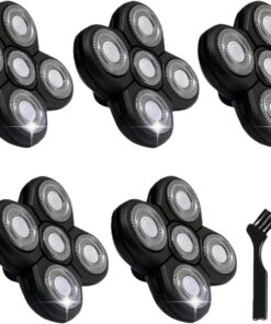 Cuchillas de repuesto para afeitadora de cabeza, cabezales de afeitadora de 5 cuchillas para hombres calvos, cabezales de afeitar eléctricos de cabeza y cara, 1 cepillo de limpieza (5 piezas)