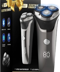 Maquinilla de afeitar eléctrica para hombre, afeitadora rotativa eléctrica profesional en seco y húmedo para hombre, recargable por USB, IPX7, impermeable, con recortadora emergente
