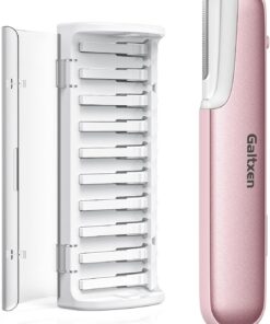 Herramienta Dermaplaning para mujer, color rosa, exfoliación facial y depilación de pelusas de melocotón con tecnología Sonic Edge recargable, 10 cuchillas de repuesto y carga inalámbrica