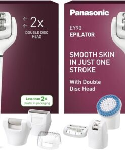Panasonic ES-EY90-A503 Húmedo y Seco Depiladora, Doble Disco con 60 Pinzas, Flexible 90º Pivotante Cabeza, 3 velocidad Ajustes, LED Luz, 30 Min de Operación, Cabeza para Cuidado Pies, Cabeza Afeitado