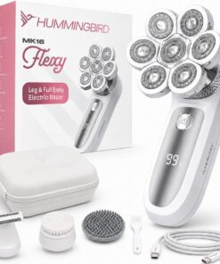 HUMMINGBIRD Flexy - Maquinilla de afeitar eléctrica para mujer, inalámbrica, recargable, impermeable, para piernas suaves y sedosas, kit de depilación, exfoliante, limpiador, estuche de viaje y