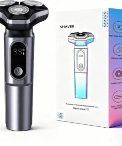 Maquinilla de afeitar eléctrica para hombre inalámbrica: afeitadora rotativa húmeda/seca resistente al agua, carga rápida USB y cuidado de la piel sensible. Sistema de afeitado giratorio de 3